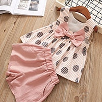 New-2019-Girls-Clothes-Set-Summer-baby-clothes-Chiffon-short-sleeved-T-shirt-Lattice-Button-Shorts (1)