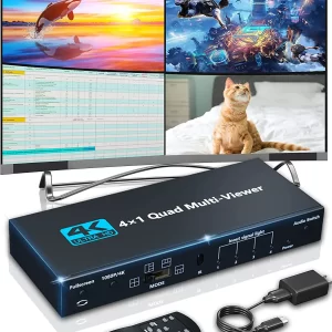 Hdmi multiviewer switch 4x1 hdmi quad switcher sem costura 4 em 1 out suporte 4k 30hz 5 modos de visualização para ps4 câmera pc para monitor de tv